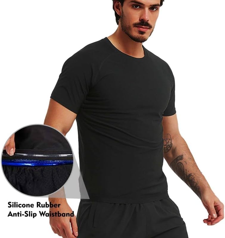 FEVOHOT Sauna Shirt for Men Short Sleeve Compression Sweat Suit Loss Body Shaper T-Shirt Heat Trapping Workout Gym Exercise - Image 5